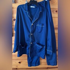 Vintage Christian Dior Men's Navy Pajama Set with White Piping